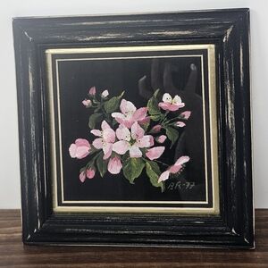 Vintage Oil Painting Still Life Apple Blossom 9” x 9” Framed Distressed 1977